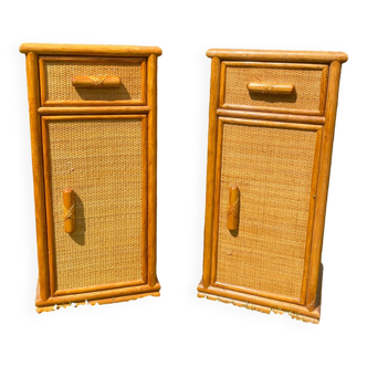 Pair of rattan bedside tables