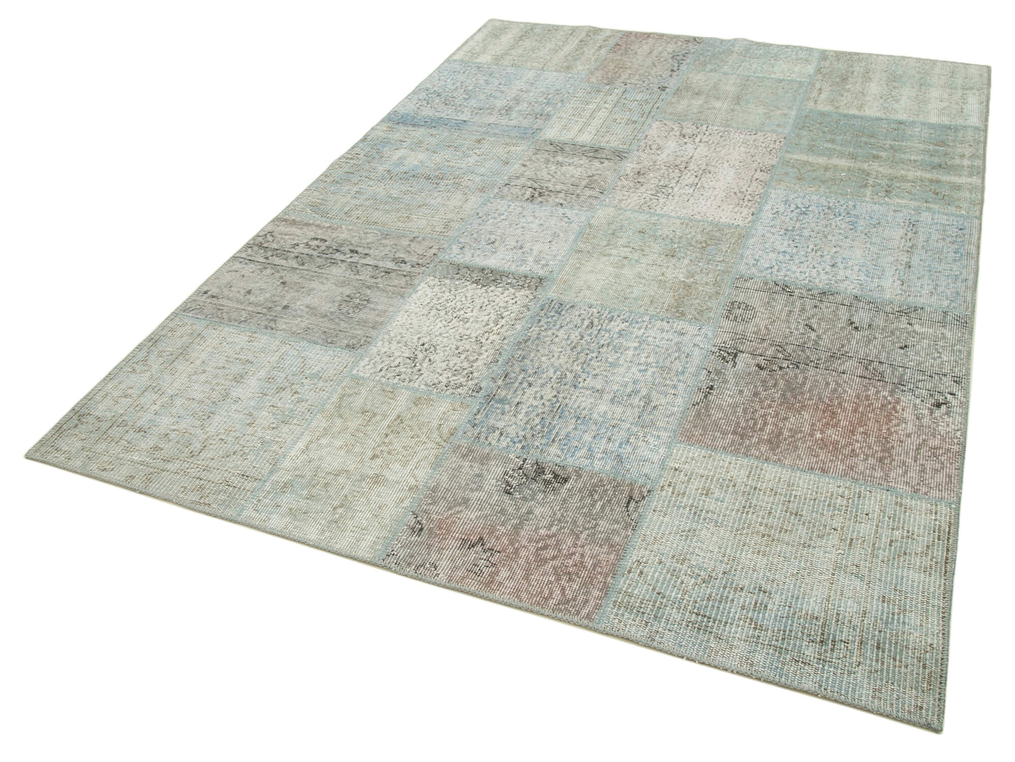 Handmade anatolian overdyed 171 cm x 241 cm blue patchwork carpet