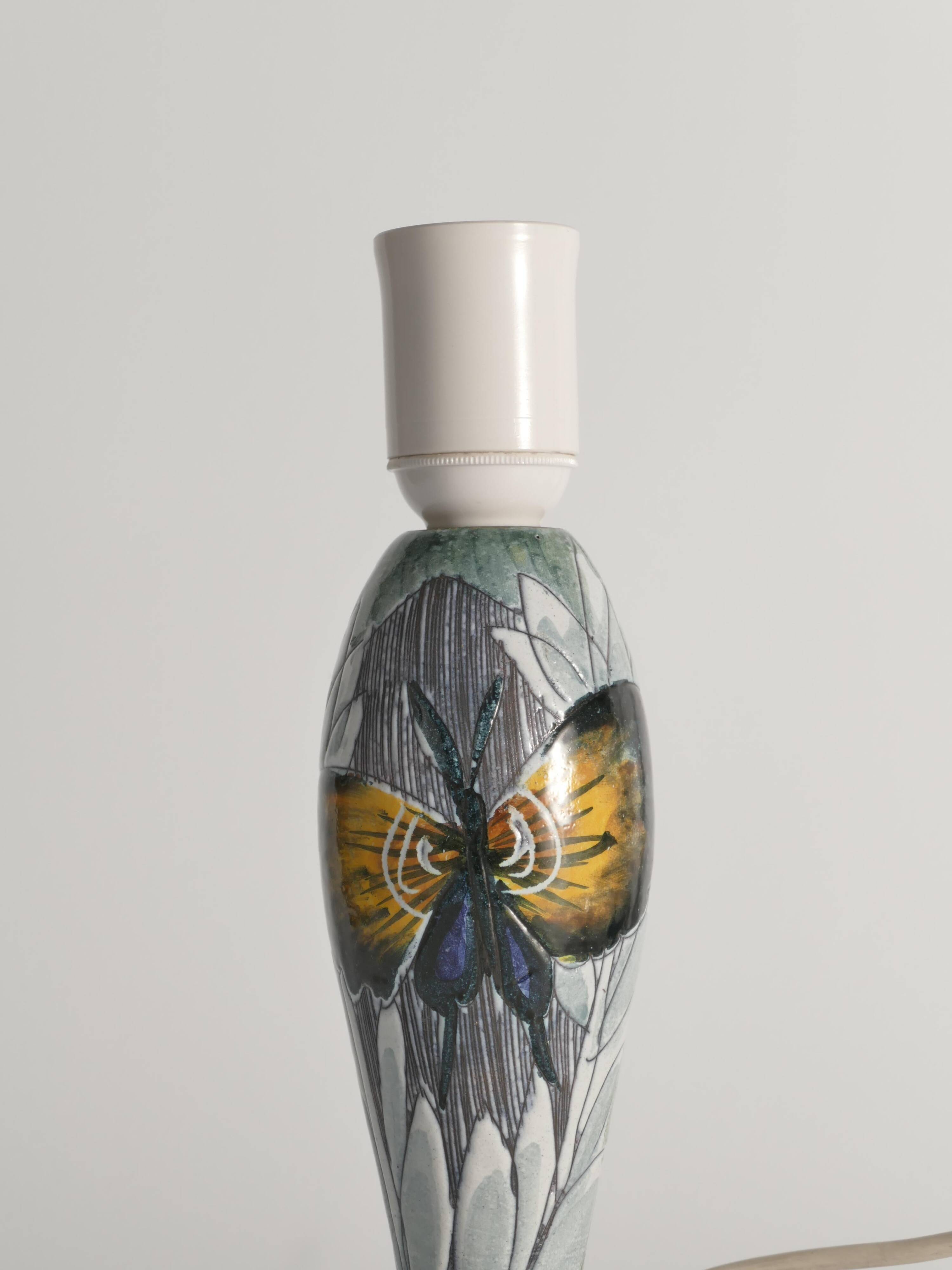Scandinavian Modern Ceramic Butterfly Motif Table Lamp by Tilgmans, Sweden 1960