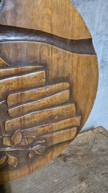 Vintage carved wooden wall plaque, sculptural relief, Czechoslovakia, mid-20th century, 47 cm