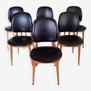 Set of 6 vintage "Pégase" chairs by Baumann.