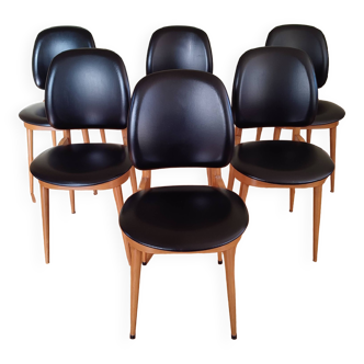 Set of 6 vintage "Pégase" chairs by Baumann.
