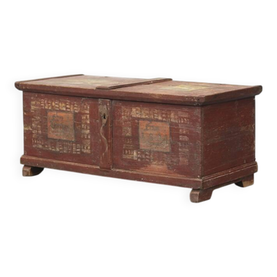 Coffre de mariée peint en art populaire ancien 1854