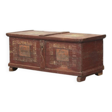 Coffre de mariée peint en art populaire ancien 1854