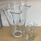 Trio of vintage blown glass handkerchief vases