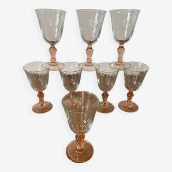 Set of 8 Luminarc Rosaline wine glasses, vintage 60s