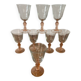 Set of 8 Luminarc Rosaline wine glasses, vintage 60s