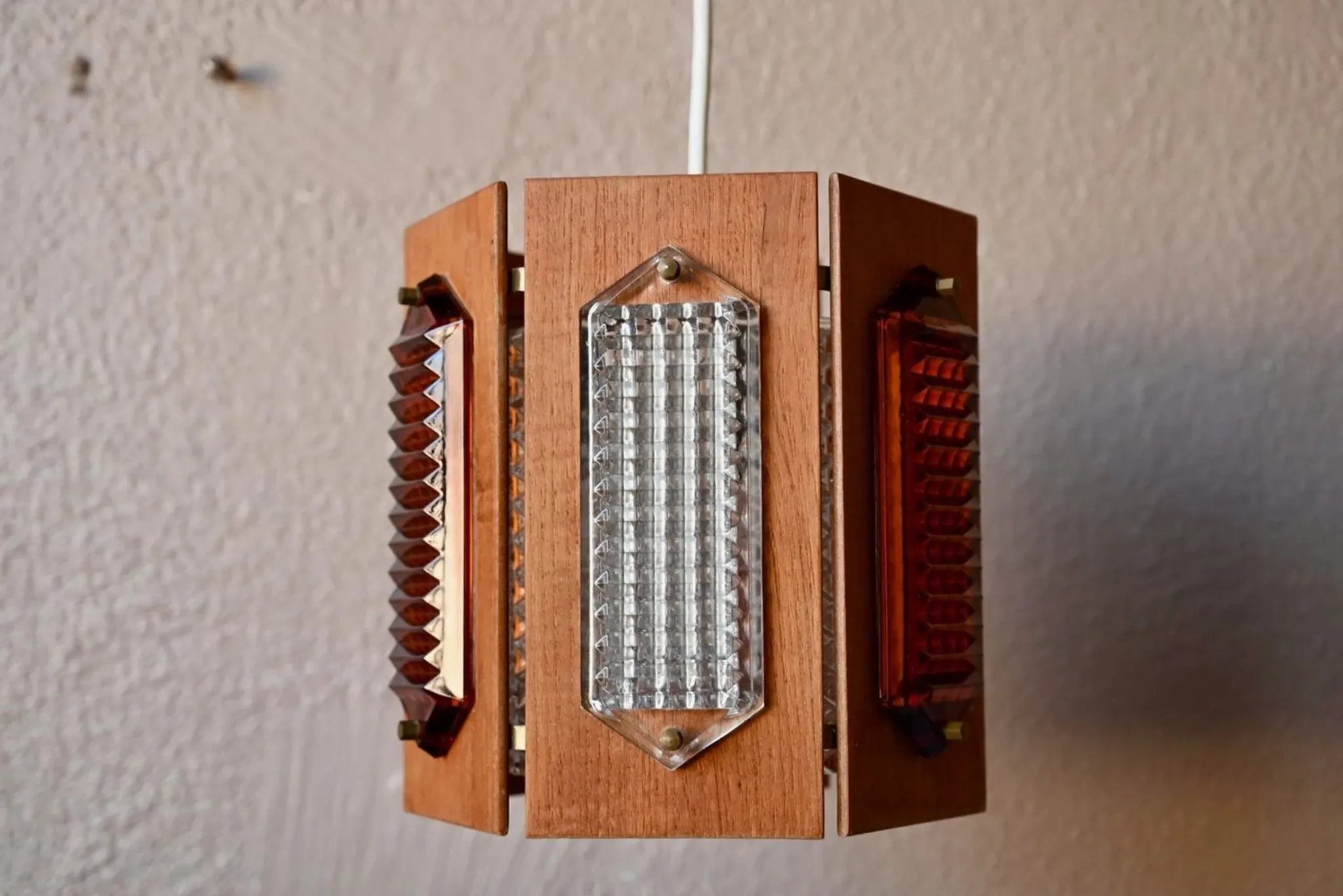 Scandinavian suspension teak pressed glass Wiktor Berndt A-lighting 1960s