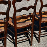 Set of 4 Louis XV straw chairs – solid wood – curved backrest