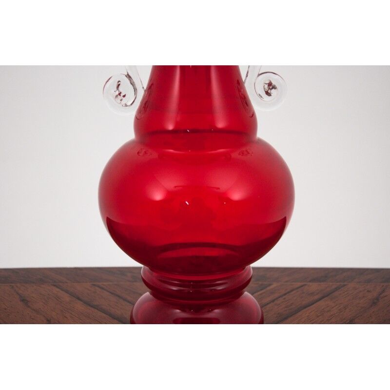 Vase rouge moderne du milieu du siècle Pologne années 1980