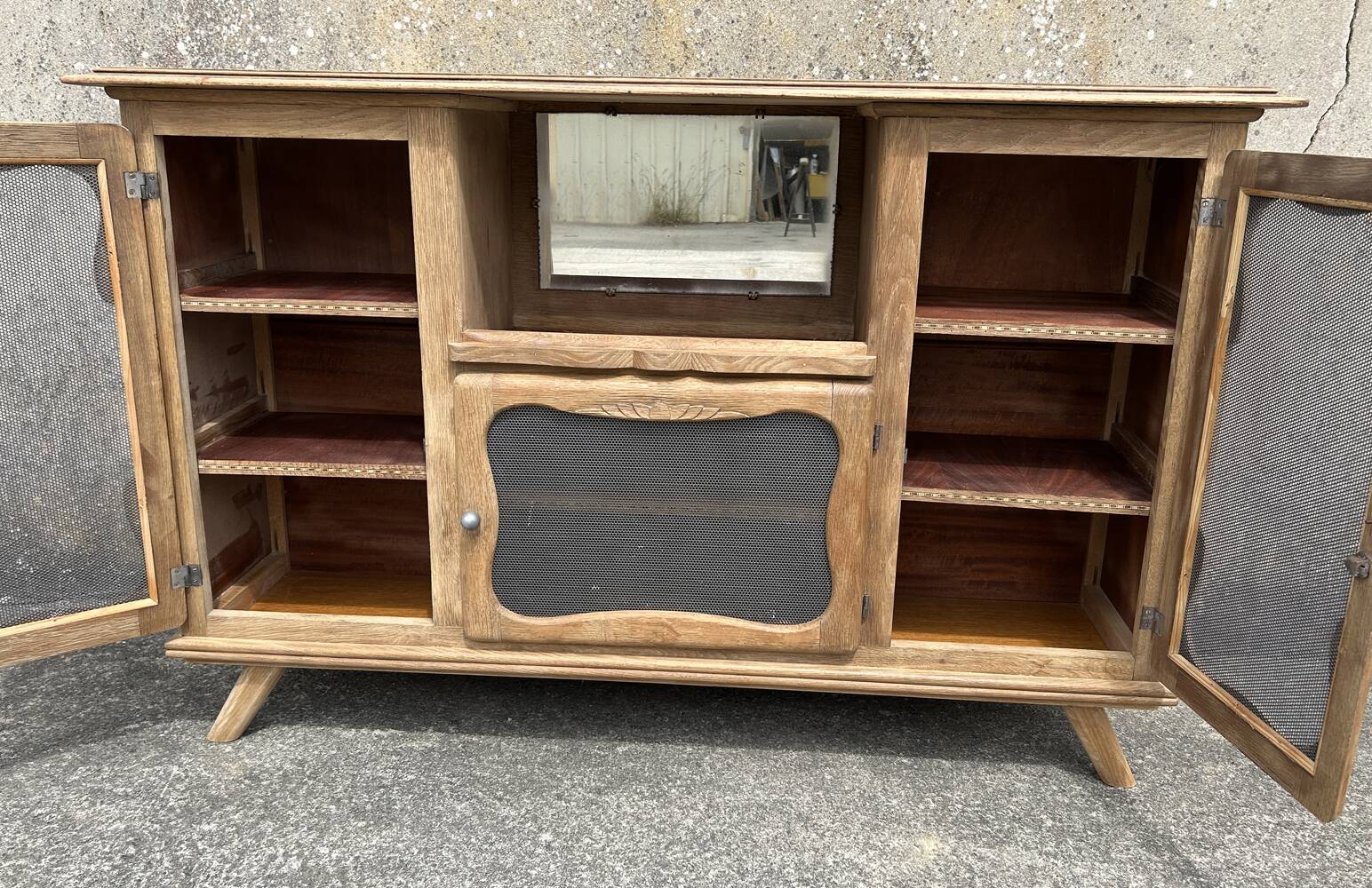 Low sideboard, bar, storage unit, wood, compass legs,