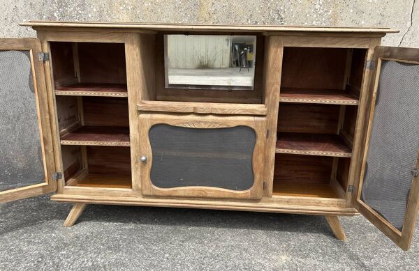 Buffet bas, bar, meuble rangement, bois, pieds compas,