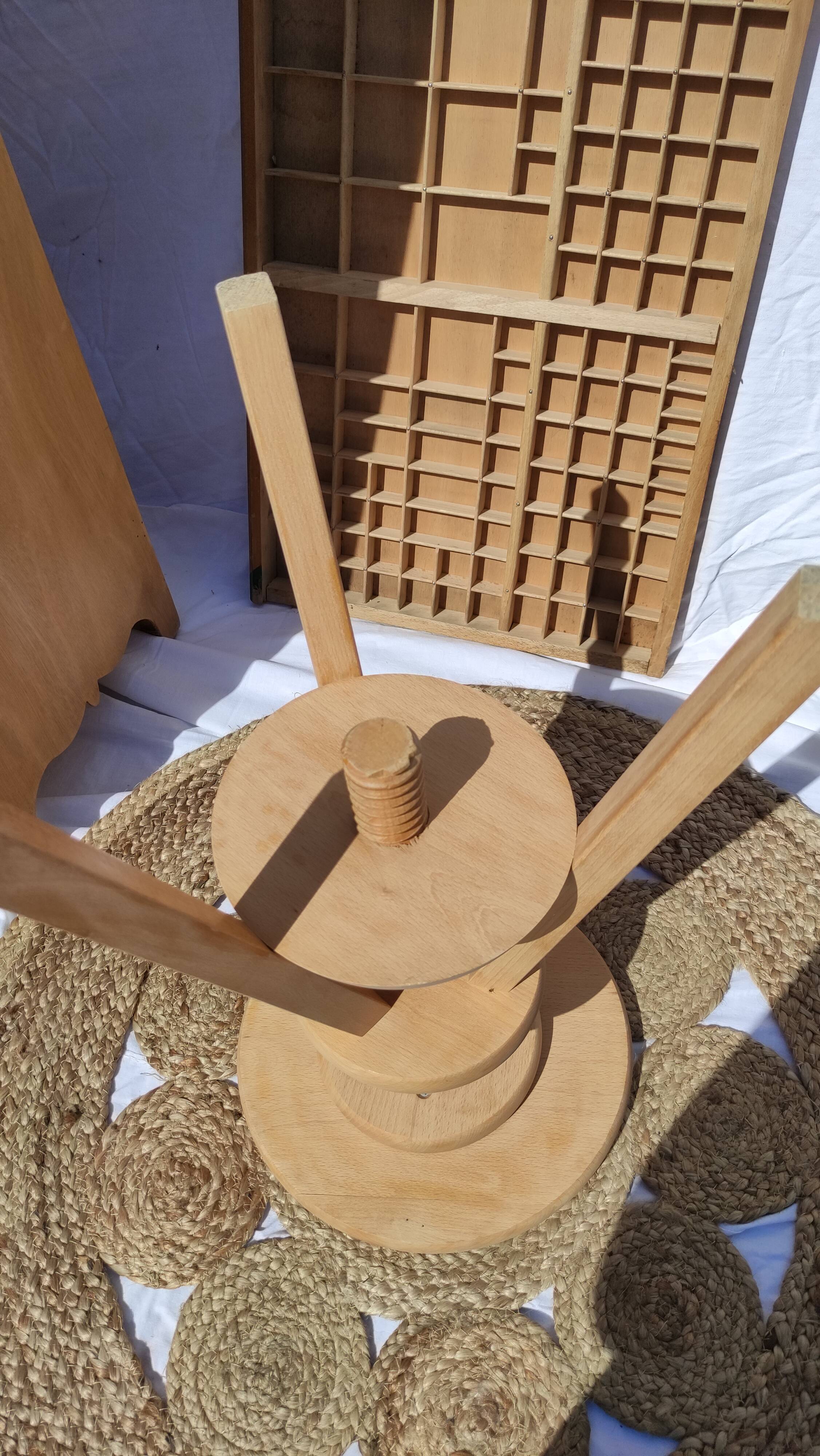 Vintage wooden stool with screws