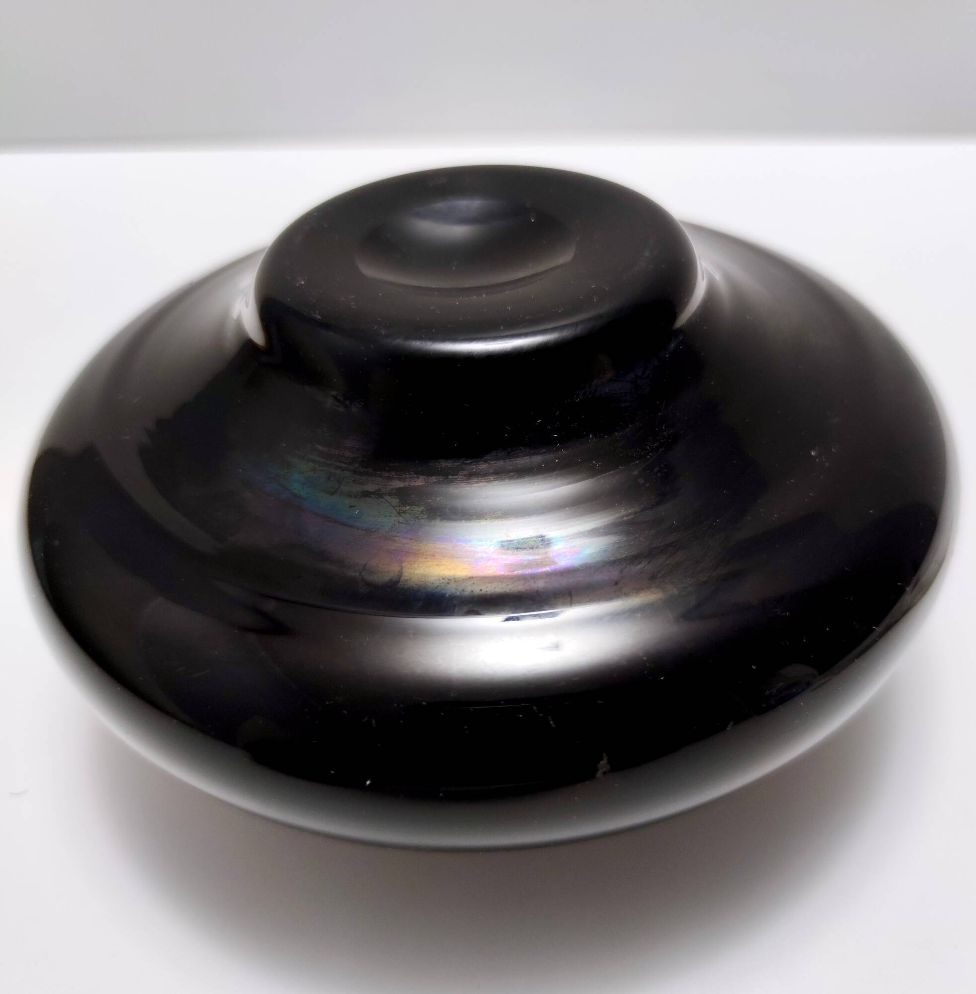Postmodern Iridescent Black and Cornflower Blue Cased Glass Vase, Italy