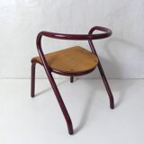 Vintage design children's chair in tubular metal and curved wood