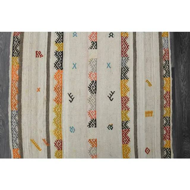1970s Turkish Oushak Handmade Wool Cotton Beige Runner Rug 116x344
