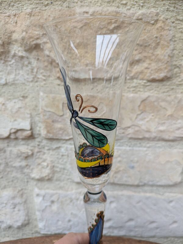 Flute à champagne Paul Nagel collection rêverie modèle Libellule peint main