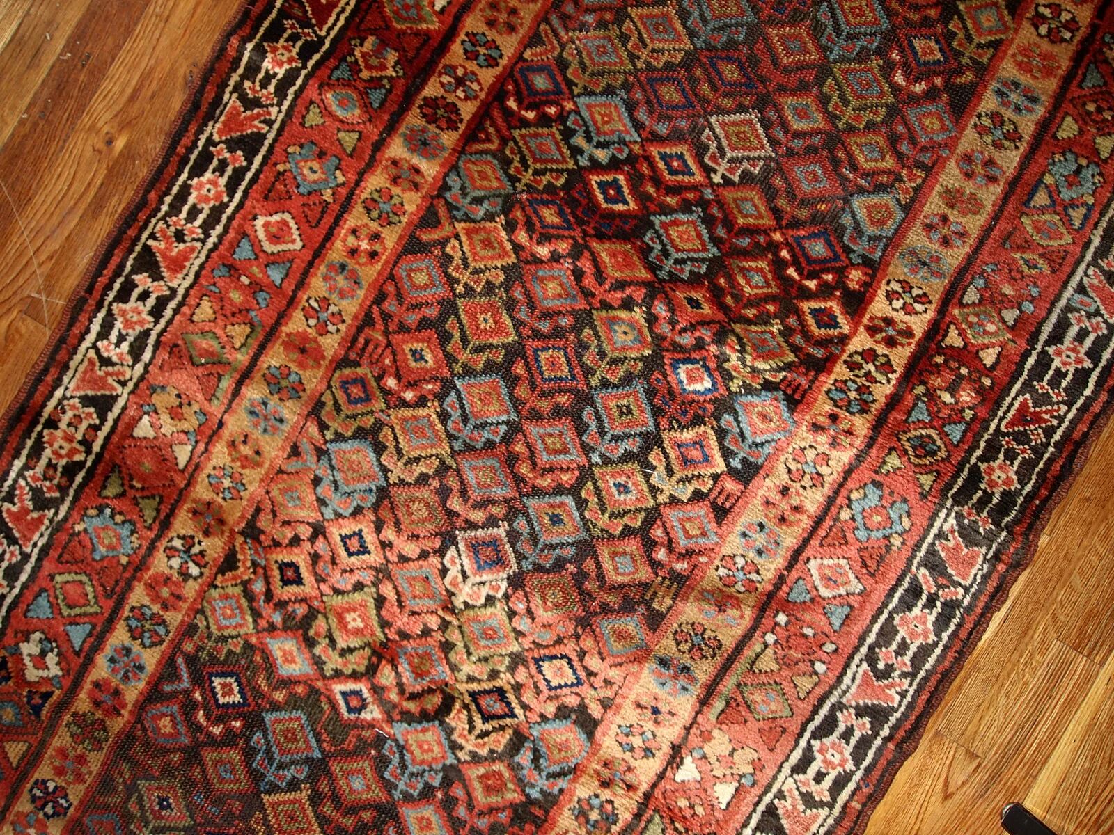Handmade antique Persian Kurdish runner 3.6' x 17.8' (109cm x 542cm) 1880s - 1B445