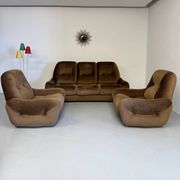 Lot of 2 cosy fabric armchairs, French design, vintage 1970s.