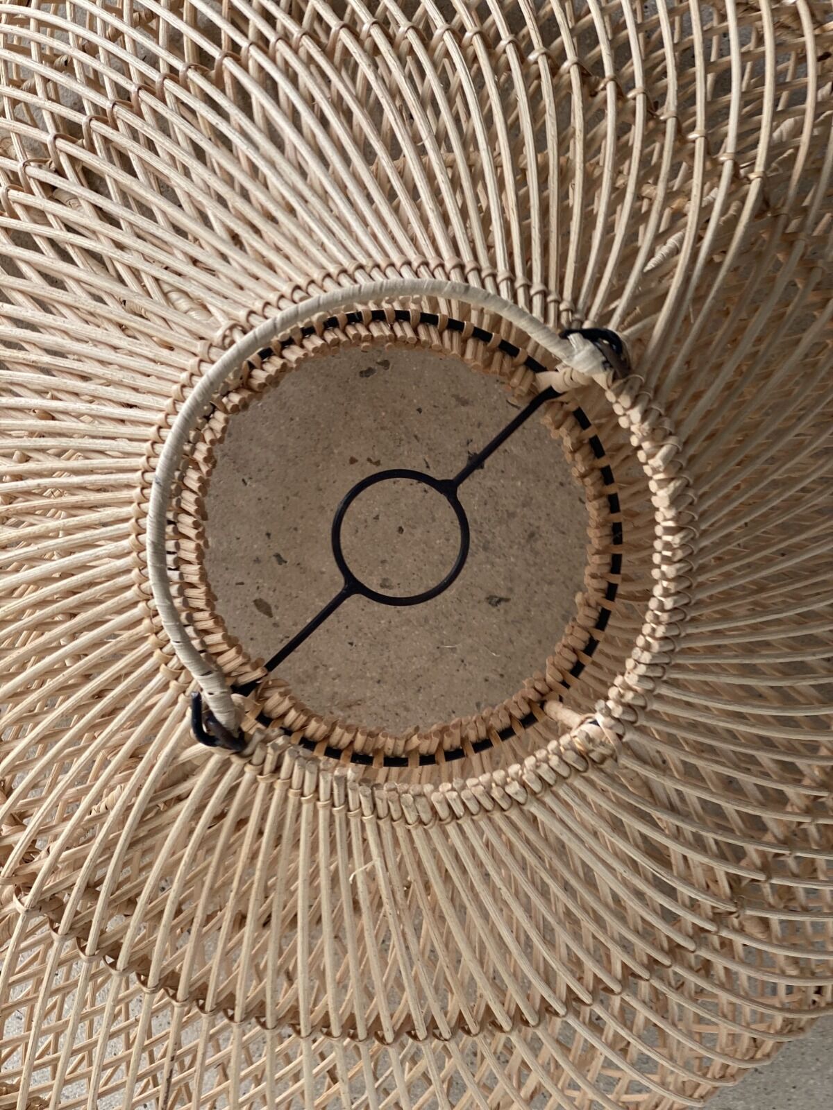 Small rattan lampshade in the shape of a braided hat