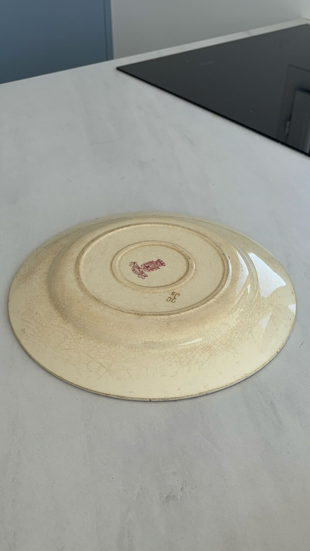 Red iron earth serving dish - Gien honeysuckle - antique earthenware