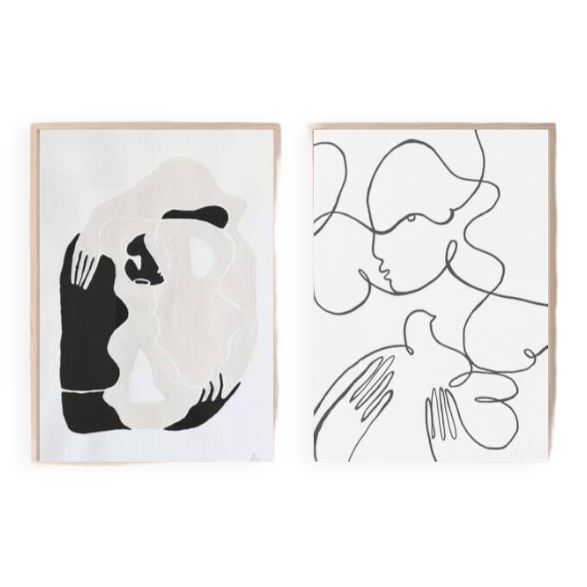 Lot of two poetic works, in 30 x 40 cm format, ink and paint on paper