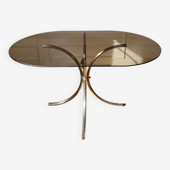 Vintage smoked glass oval dining table