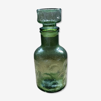 Green carafe blown glass, texture, vintage 1970s