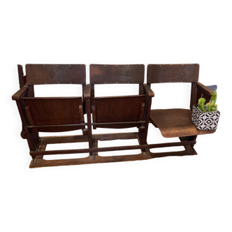 3 vintage wood folding cinema seats