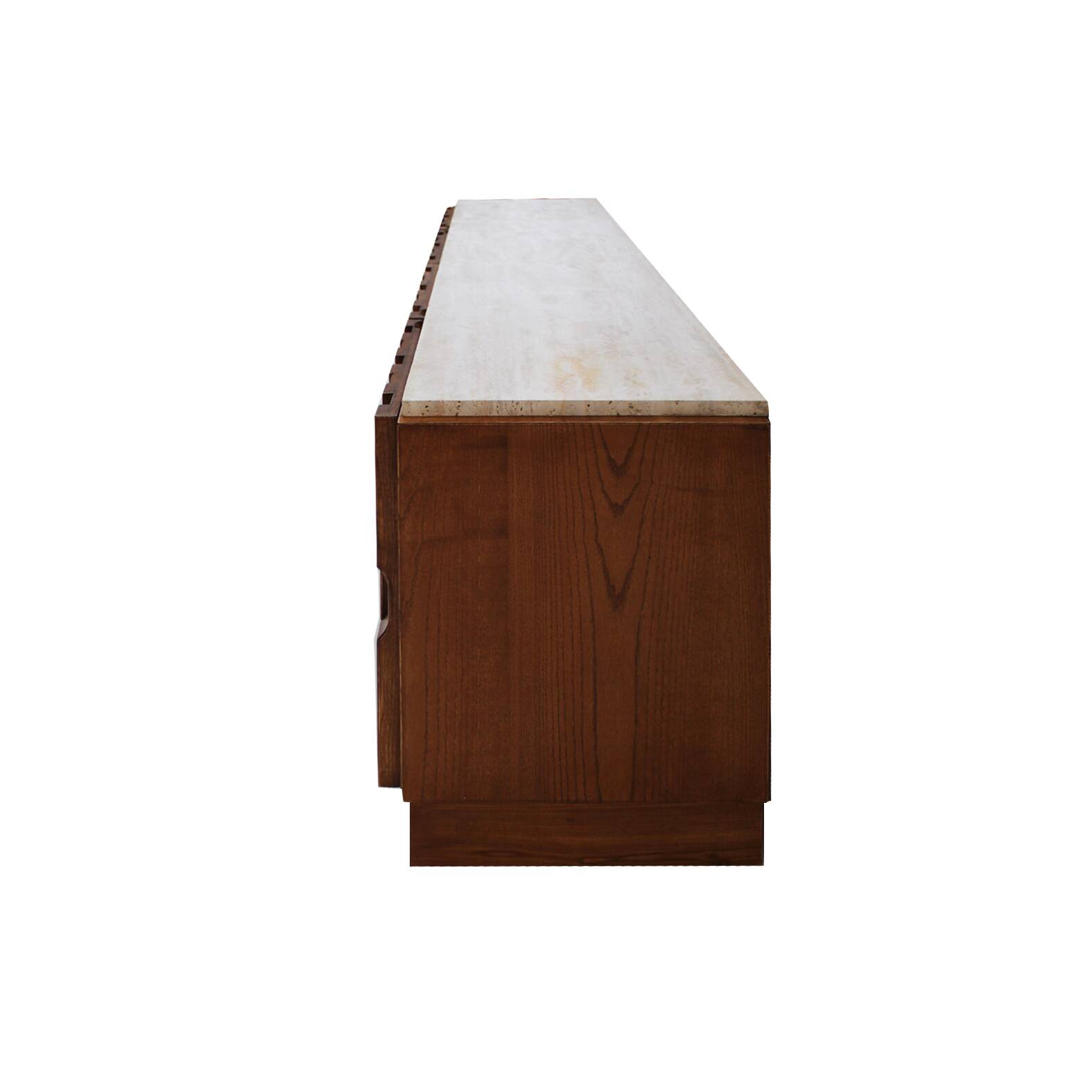 Italian Oak Wood Sideboard with Travertine Marble Top and Hand Carved Patte
