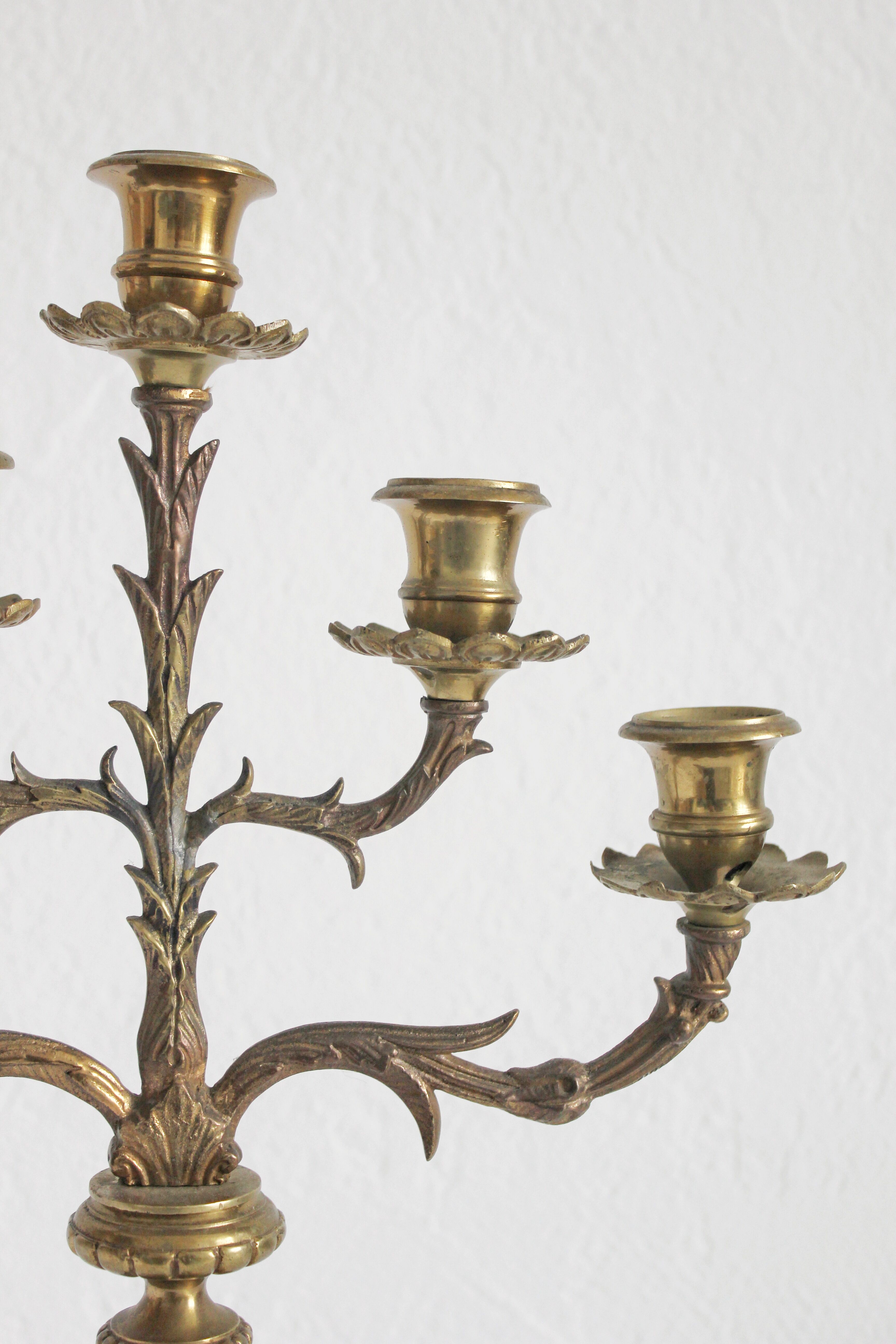 Vintage gilded brass 5-spoke chandelier