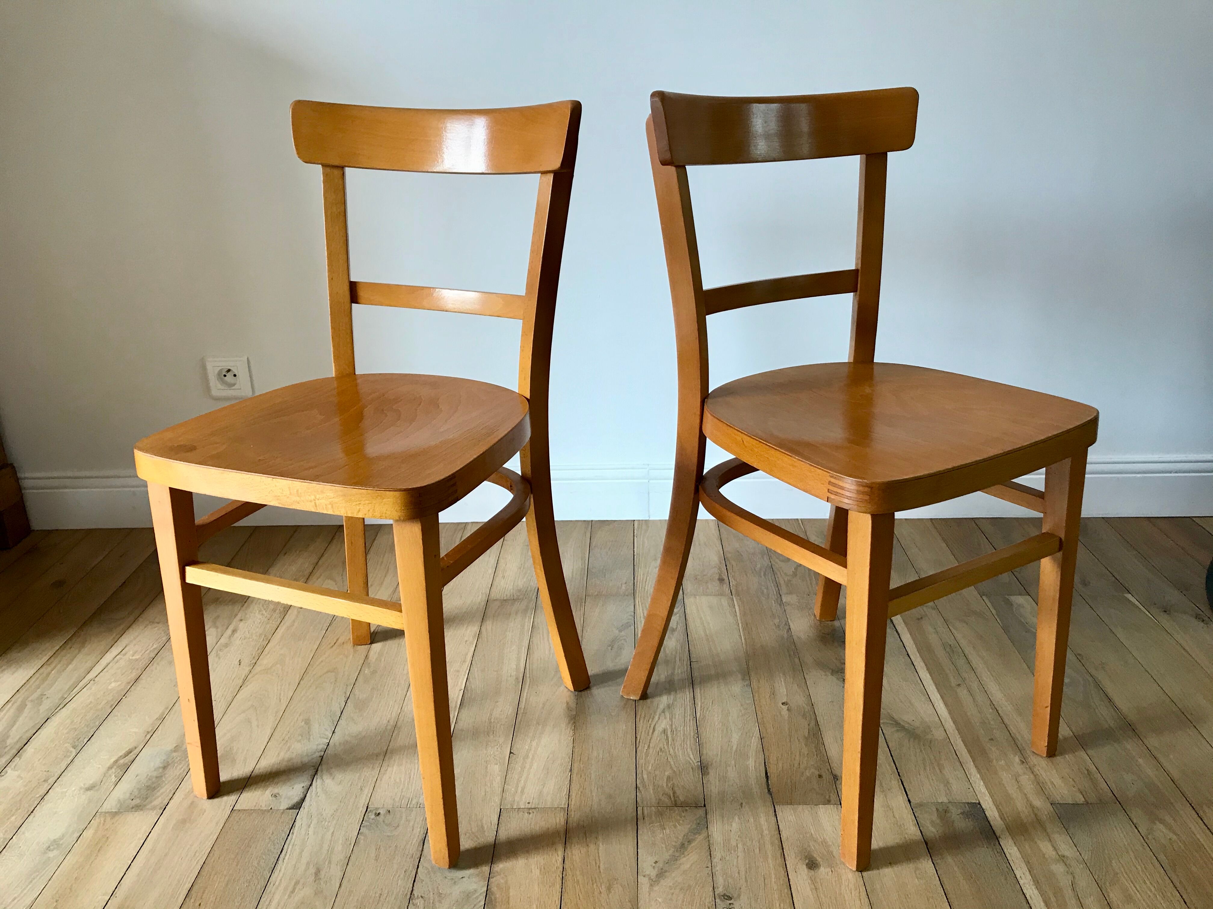 set of 4 Thonet bistro chairs in curved wood honey Mid-Century 50s