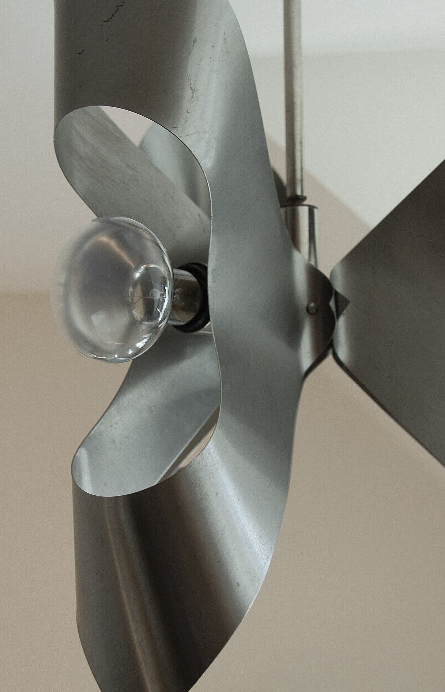 Brushed steel metal pendant light, seventies design