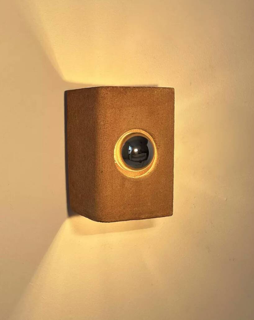 Vintage raw clay chamotte wall light, Guy Bareff, France 1970