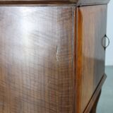 Pair of mid-century Italian walnut nightstands with glass top, 1950s