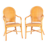 Paire de fauteuils en rotin et cuir tressé