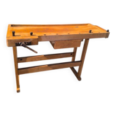 Petit établi de menuisier vintage en bois massif – Console de charme