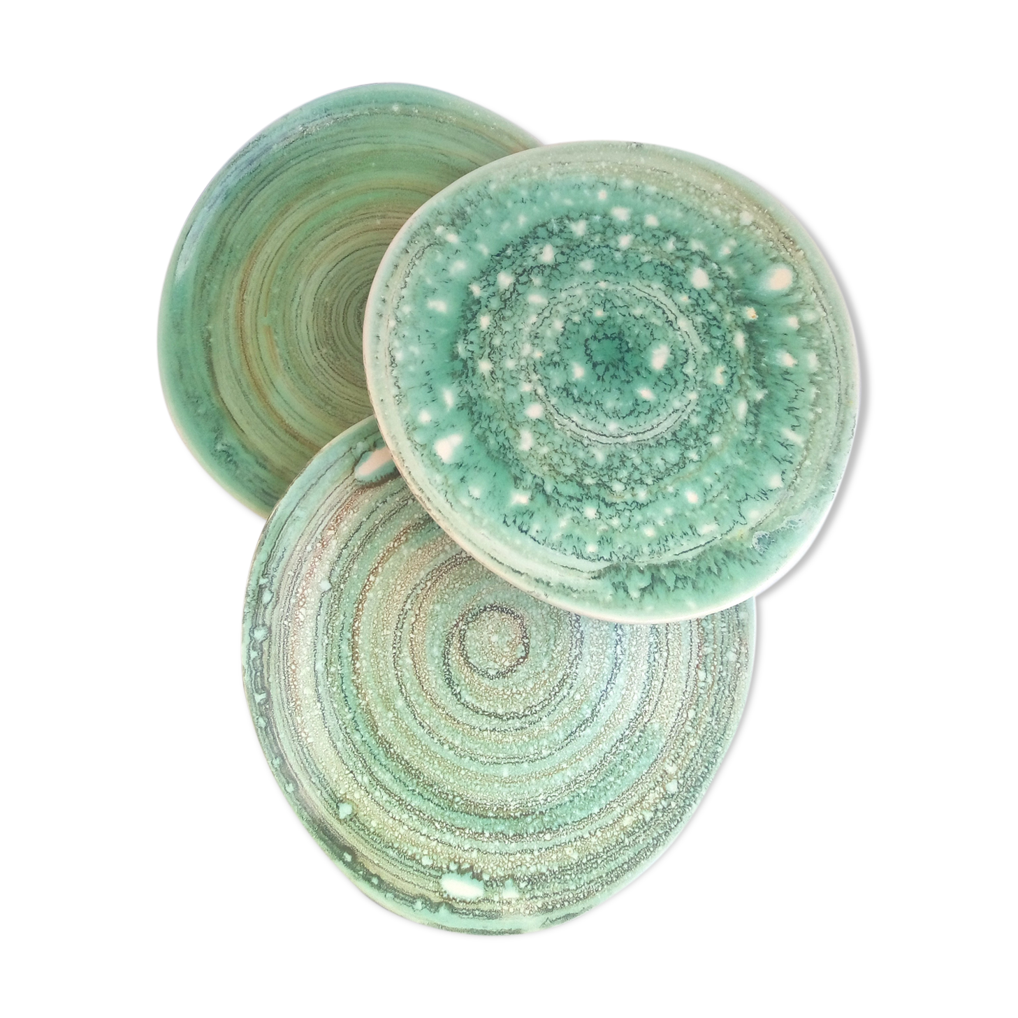 Lot of 7 plates Niderviller green celadon earthenware