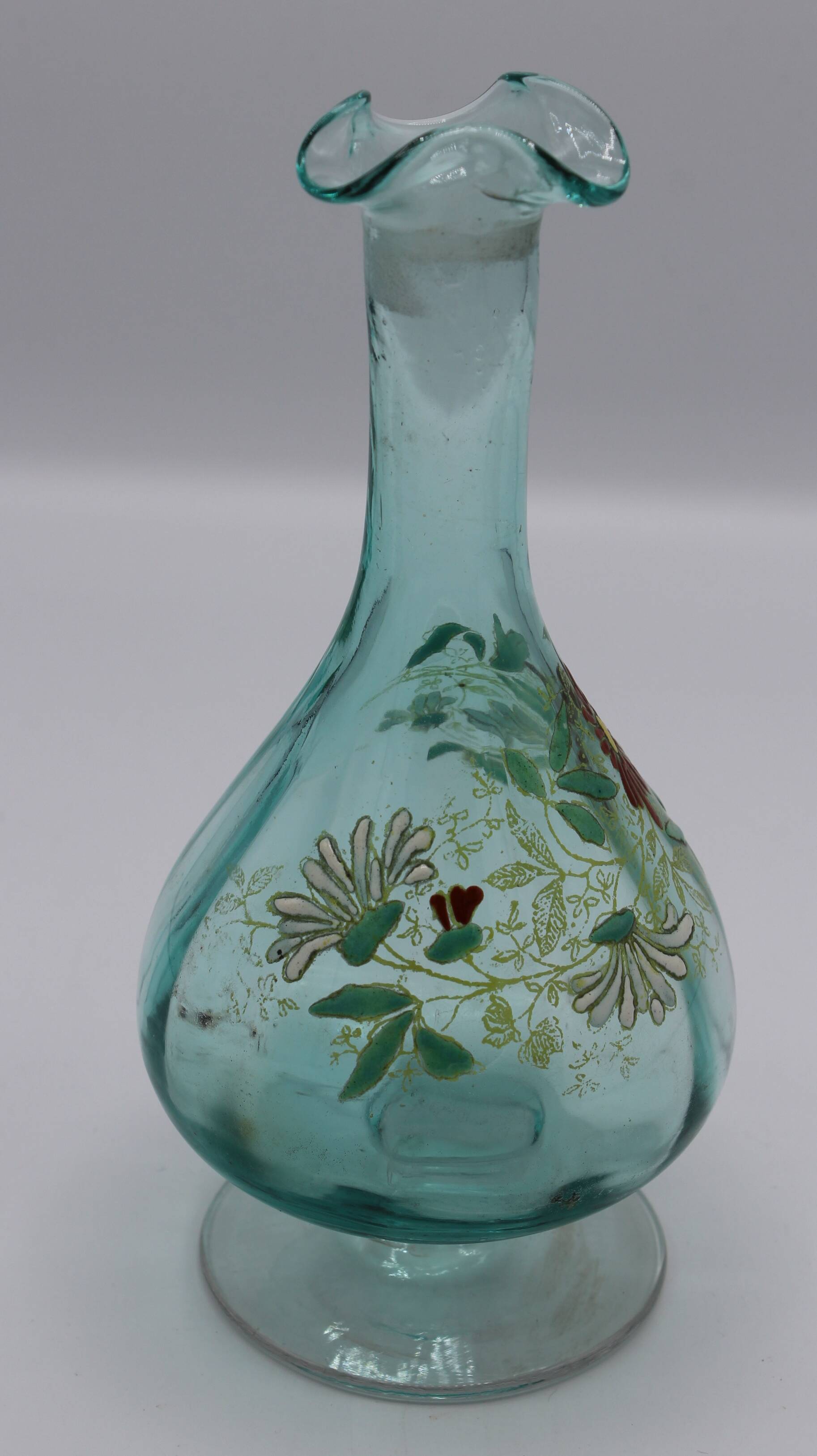 Magnifique service a liqueur en vere bleu emaille legras george sand art no