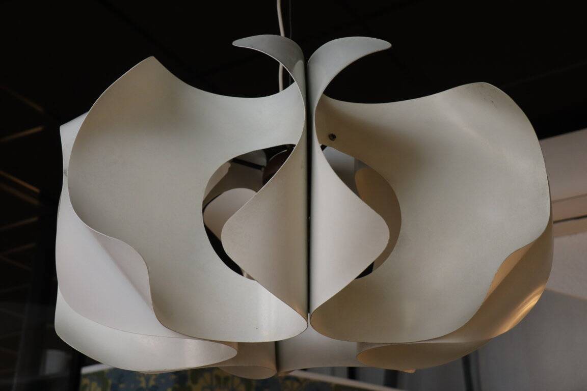 Space Age pendant lamp by Jean D'Imbleval in white lacquered aluminum, 1970