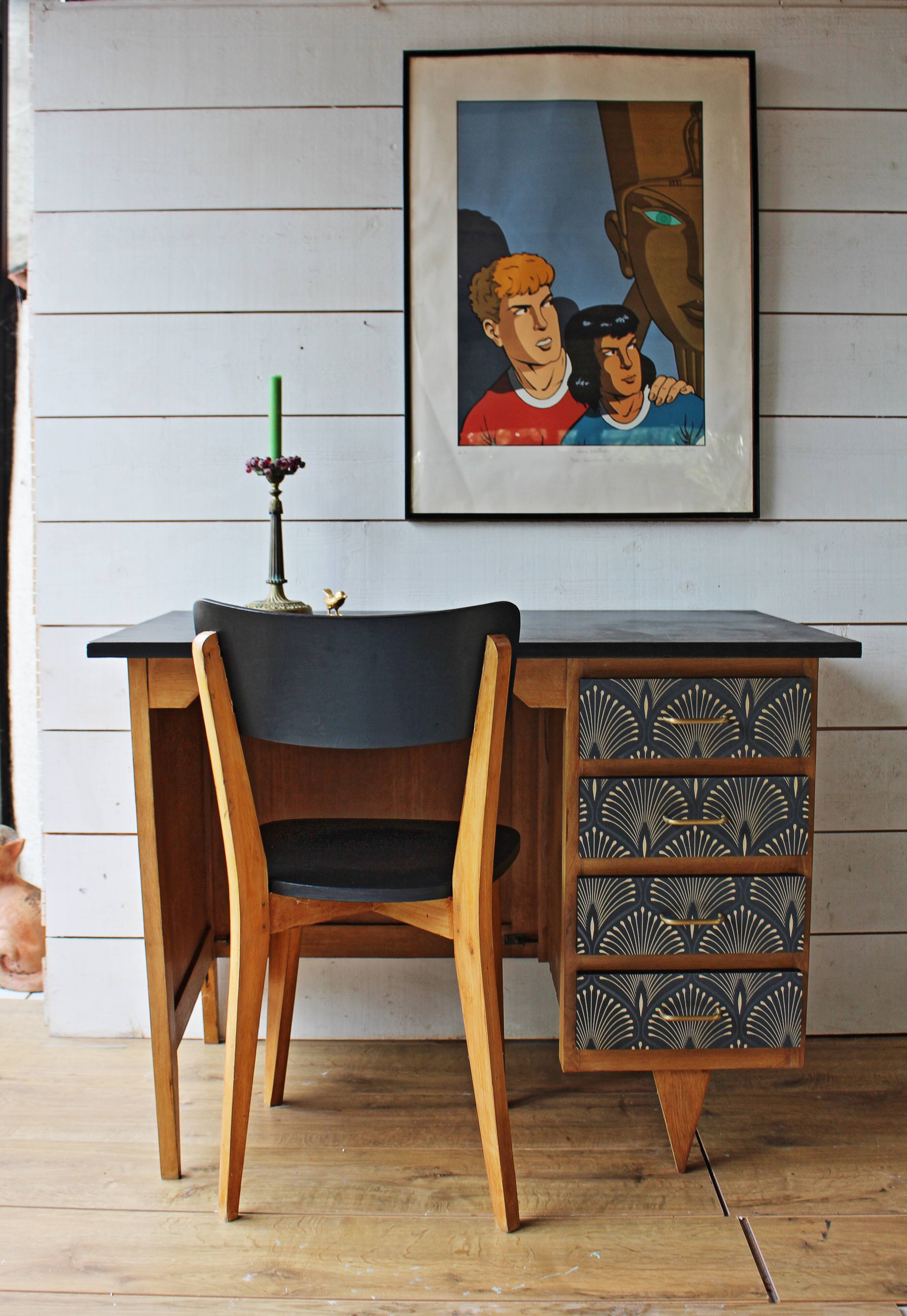 Bureau à casson avec chaise années 50/60