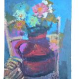 Robert Dago Oil on Canvas Still Life Jug with Flowers 1988