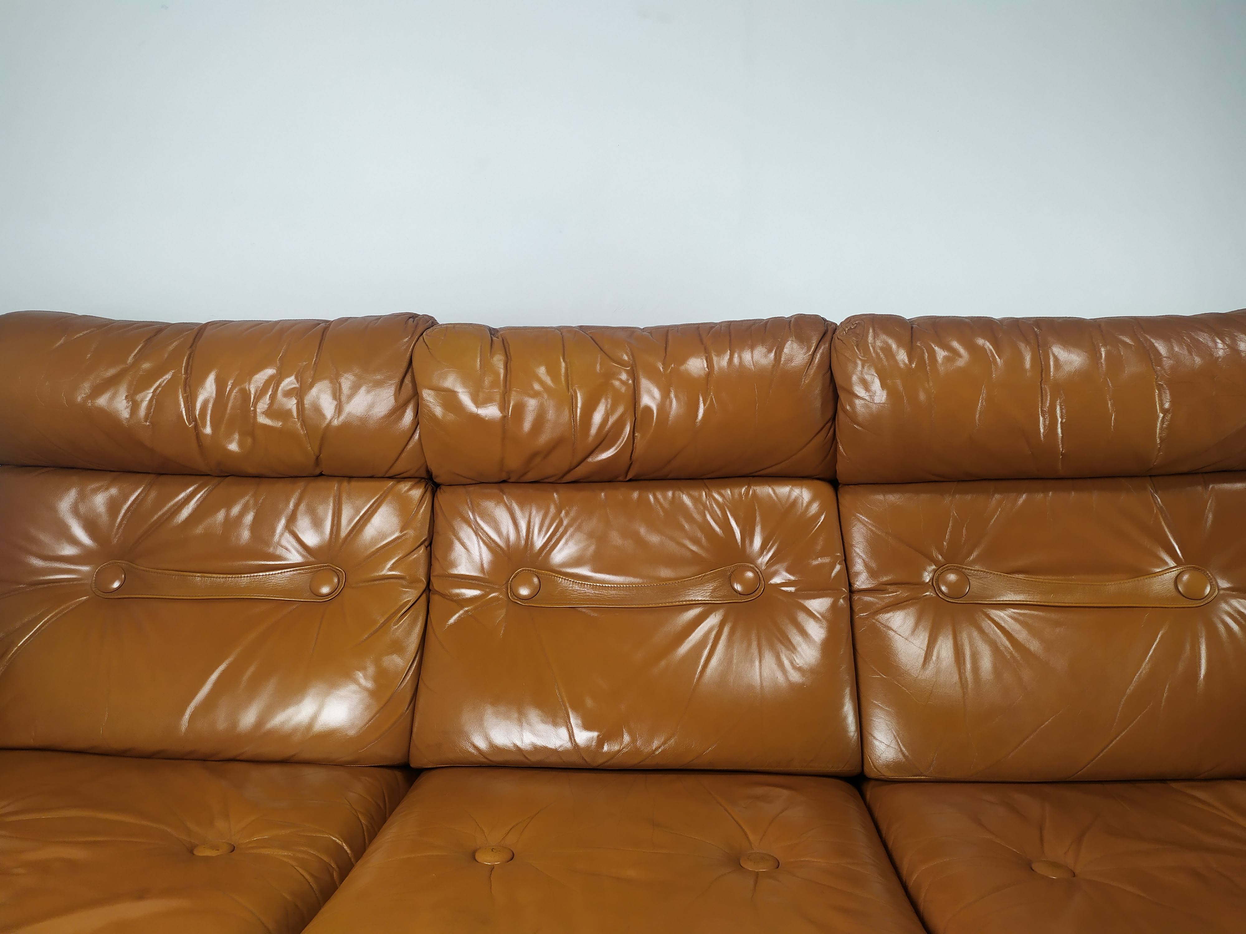 Scandinavian fawn leather sofa