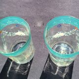 2 bohemian fine green enameled glasses