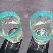 2 verres émaillés fine verte bohème