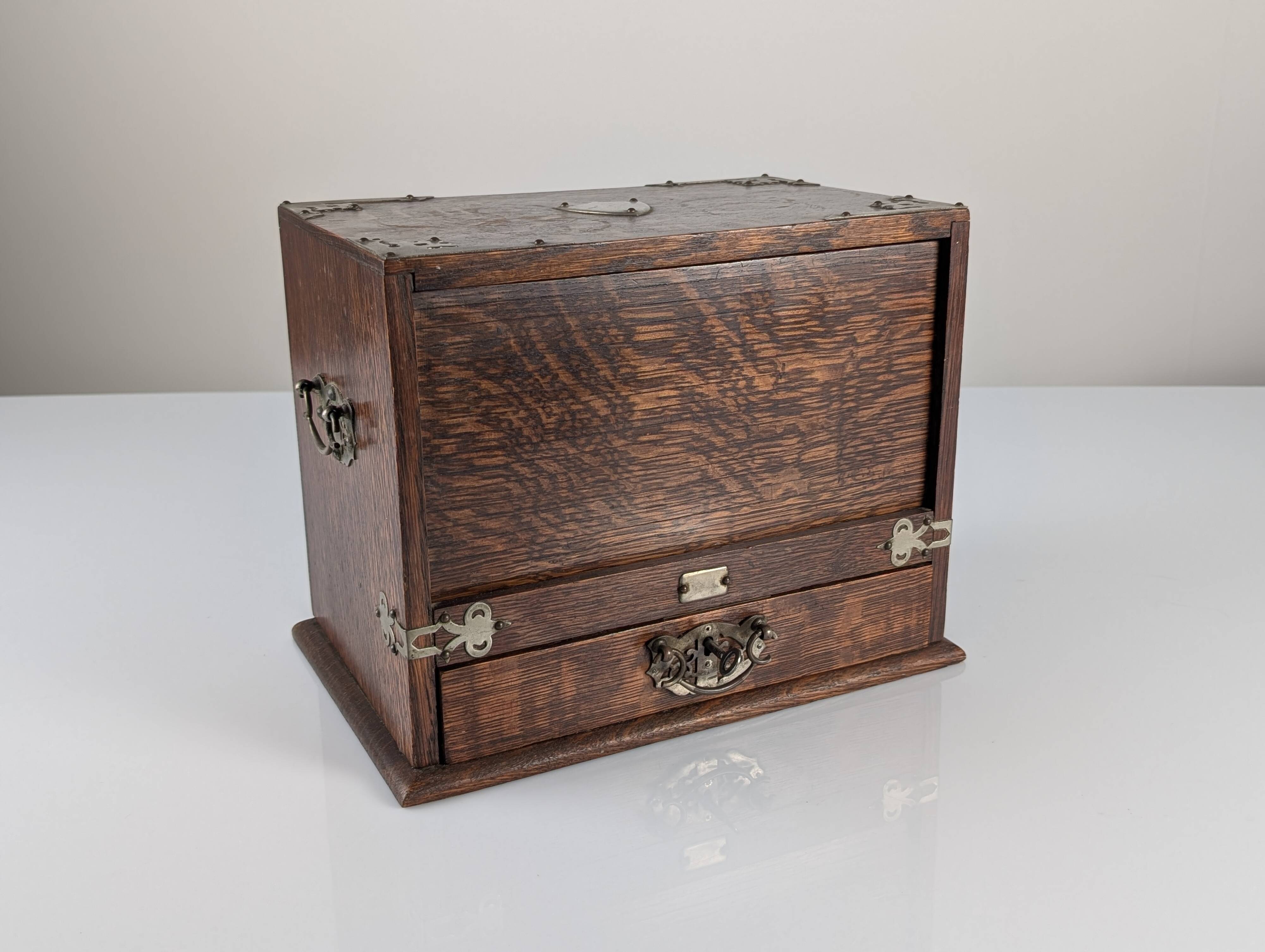 Victorian Oak Writing Cabinet with Automatic Tambour, 19th Century