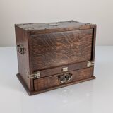 Victorian Oak Writing Cabinet with Automatic Tambour, 19th Century