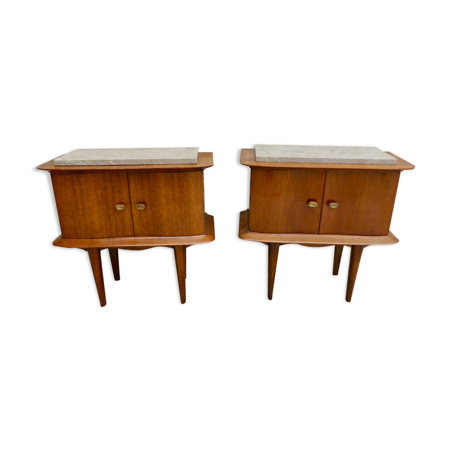 Pair of wooden and marble bedsides, 1960s