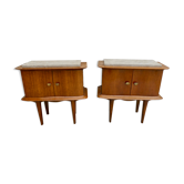 Pair of wooden and marble bedsides, 1960s