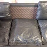 Danish vintage 3 seater black leather Stouby sofa , 1960s
